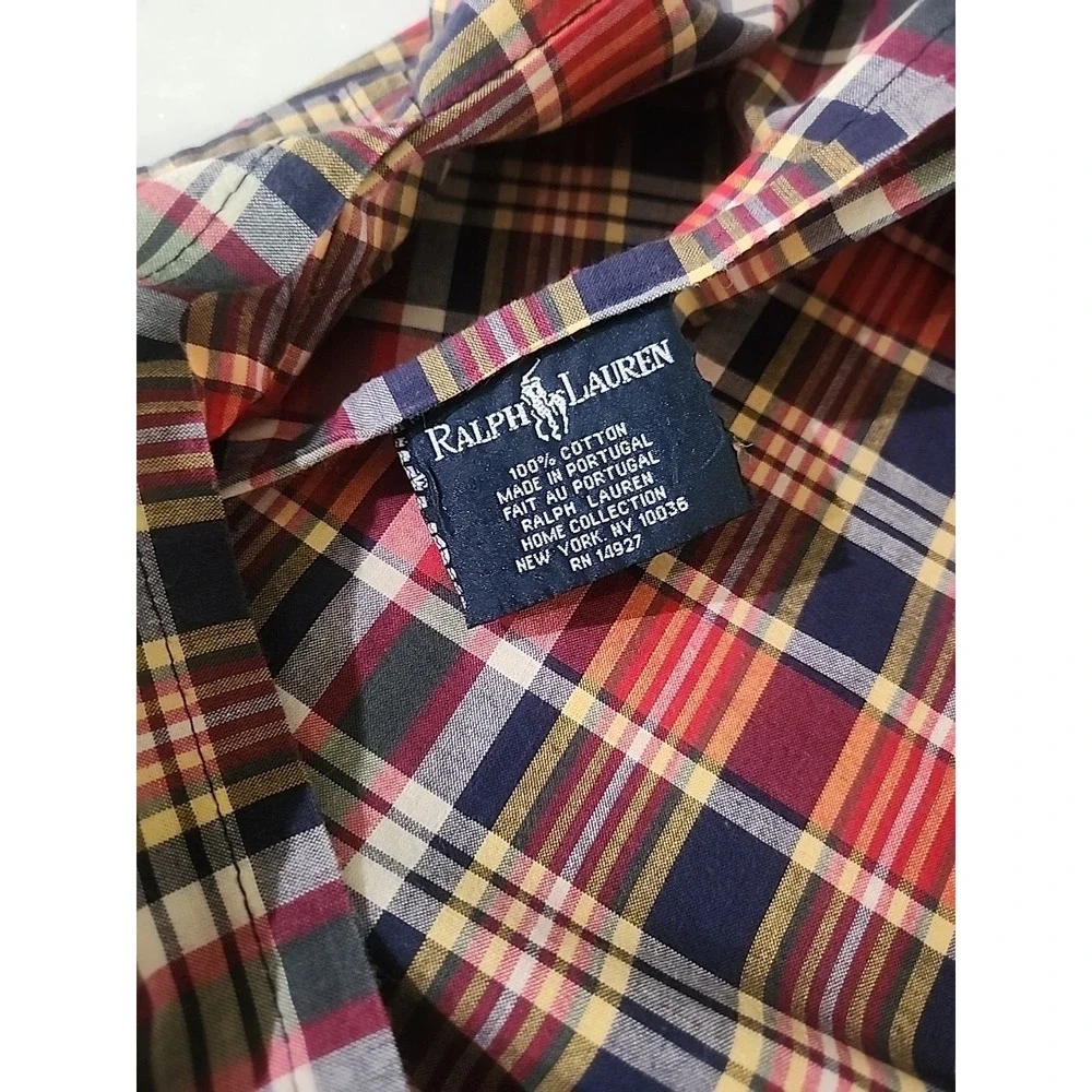 VTG 2/Ralph Lauren Kennebunkport Madras Tartan Plaid Standard Shams Red Navy VGC